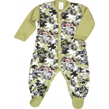 Kojenecké oblečení OVERAL overal kolekce z ORGANICKÉ BAVLNY GOTS auta morokhaki 80 KLEKLE