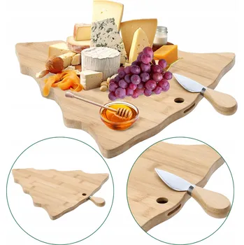 Kuchyňské prkénko Dřevěné prkénko na krájení sýrů s nožem, vánoční stromek, 38x31,5x1,5 cm