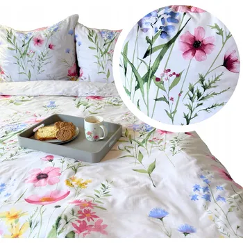 Povlečení SADA POVLEČENÍ S KVĚTINAMI BAVLNA DVOUSTRANNÁ 200x220 70x80 VZOR CERTIFIKÁT