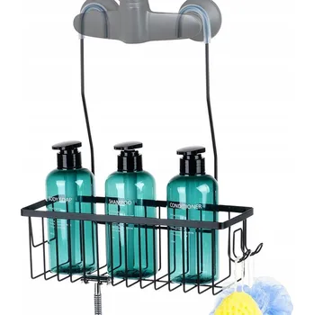 Drátěná police POLIČKA do KOUPELNY sprchová závěsná na baterii, bez vrtání Černá