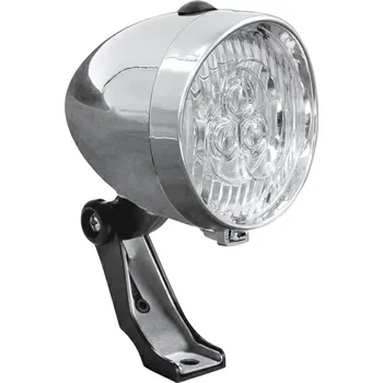 Cyklosvítilna PŘEDNÍ SVĚTLO NA BATERIE RETRO 3 LED JY-592 STŘÍBRNÉ S BÍLÝM DRŽÁKEM