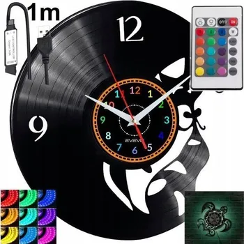 Hodiny Kočka Nástěnné Hodiny Podsvícené LED RGB S Dálkovým Ovládáním Vinylová Deska Moderní