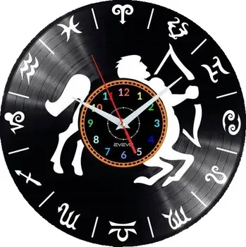 Hodiny STŘELEC ZNAMENÍ ZODIAKU HODINY NÁSTĚNNÉ DEKORATIVNÍ MODERNÍ VINYLOVÁ DESKA W