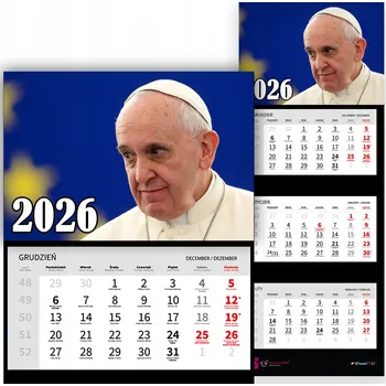 Kalendář TRÍDÍLNÝ NÁSTĚNNÝ KALENDÁŘ 2026 - PAPEŽ FRANTIŠEK - NÁBOŽENSKÉ MOTIVY
