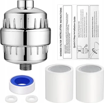 Sprchový filtr SPRCHOVÝ FILTR NA VODU shock CHROM Stříbrný s náhradní vložkou 5-80°C