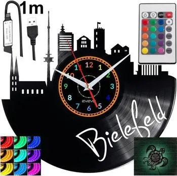 Hodiny Bielefeld Nástěnné Hodiny Podsvícené LED RGB S Dálkovým Ovládáním Vinylová Deska Moderní
