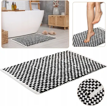 Koupelnová předložka Černo-bílá Pletená Koupelnová Předložka/Kobereček 50x80cm - VYSOKÁ SAVOST, Mikrovlákno