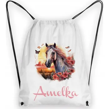 Školní Vak na Boty Batoh na Tělocvik Do Školky Kůň Koně + JMÉNO #7