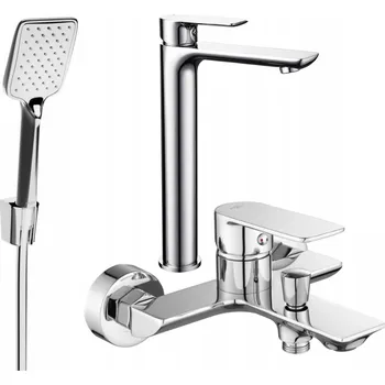 Vodovodní baterie Vanová a sprchová baterie nástěnná, páková Mexen Alfa stříbrná