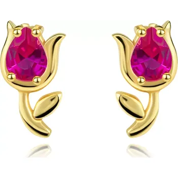 Náušnice Náušnice ze 14K zlata ve tvaru tulipánu s fuchsiovými zirkony