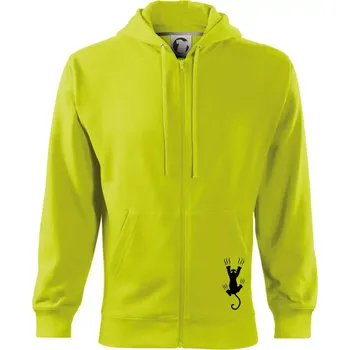 Pánská mikina Kočka visící - Mikina s kapucí na zip trendy zipper - S ( Limetková )