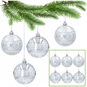 Vánoční dekorace Stříbrné vánoční baňky na vánoční stromeček s motivem stromečku, sada plastových baněk, ozdoby 6 Ks