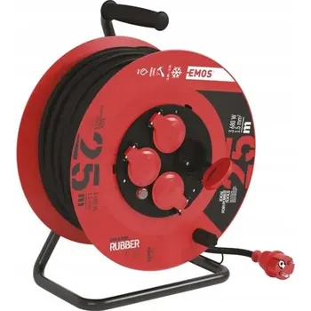 Prodlužovací kabel EMOS P084251 - Prodlužovací Kabel bubnový kabel se 4 zásuvkami, černá guma, 3x1,5 mm, 2 25 m