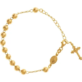 Náramek Argento 92058 Pozlacený stříbrný náramek růženec - 1 desítek, křížek s Ježíšem, Zázračná medailka, délka 17 až 23 cm