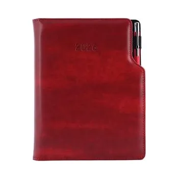 Diář Bordó vínový žíhaný diář GEP A5 denní s propiskou, 2026