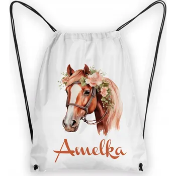 Školní Vak na Boty Batoh na Tělocvik do Školky Kůň Koně + JMÉNO #11