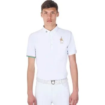 Pánské tričko EQUESTRO Tričko Competition Polo X Fise Equestro, s krátkým rukávem, s knoflíky, pánské, bílé M