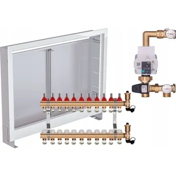 rozdělovač topení Rozdělovač pro podlahové topení 11 okruhů s ČERPADLEM WILO + PEX SVĚRKY + PODOMÍTKOVÁ SKŘÍŇ