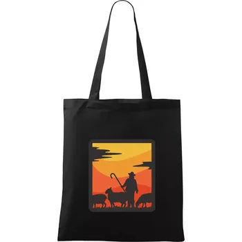 Nákupní taška Pastevec ovcí - čtverec - Taška bavlněná - 42 x 38 cm ( Černá )