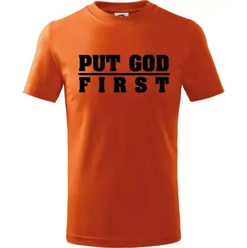 Put God first tlustý nápis - Tričko dětské bavlněné - 158 cm/12 let ( Oranžová )