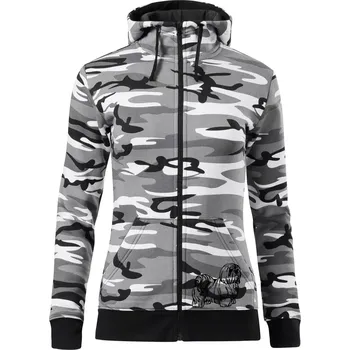Dámská mikina Shih-tzu - chlupatý - Dámská mikina trendy zipper s kapucí - XS ( Šedý maskáč )