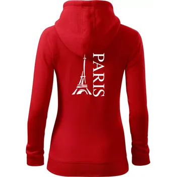 Dámská mikina Paris nápis Eiffelovka na výšku - Dámská mikina trendy zipper s kapucí - L ( Červená )