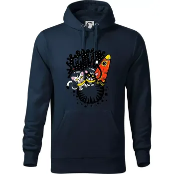 Pánská mikina Pá a Pi z kočičí planety (Pecka Design) - Mikina pánská Cape s kapucí - 4XL ( Námořní modrá (velmi tmavá - téměř černá) )