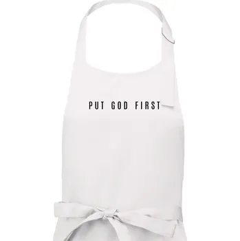 Kuchyňská zástěra Put God first slabý nápis - Dámská zástěra na vaření - Univerzální velikost ( Bílá )
