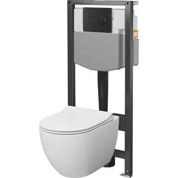 WC sada CERSANIT Podomítková sada GARDA SYSTEM 50 pneumatická, mísa, sedátko, tlačítko černá S4015-002