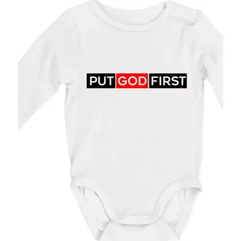 Put God first obdélník - Body kojenecké s dlouhým rukávem - Dlouhý r. 3-6 měs ( Bílá )