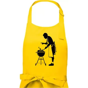Kuchyňská zástěra Grilování - Kuchař - Pánská zástěra na vaření - Univerzální velikost ( Žlutá )
