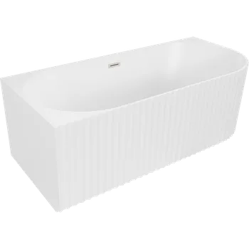 Vana Mexen Gia rohová volně stojící vana vroubkovaná levá 170 x 80 cm, bílá mat, přepad kartáčovaný nikl - 52701708001L-97 Volně stojící vany