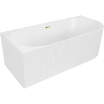 Vana Mexen Gia volně stojící rohová žebrovaná vana levá 170 x 80 cm, bílá matná, přepad zlatý kartáčovaný - 52701708001L-55 Volně stojící vany