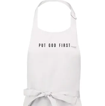 Kuchyňská zástěra Put God first slabý nápis - Pánská zástěra na vaření - Univerzální velikost ( Bílá )