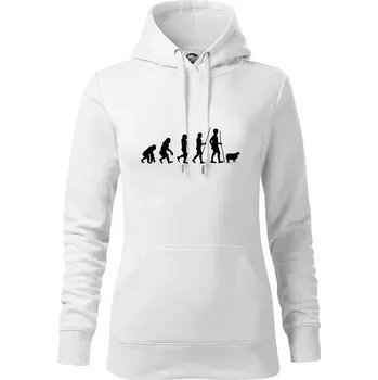 Dámská mikina Evoluce pastevec ovcí - Mikina dámská Cape s kapucí - XL ( Bílá )