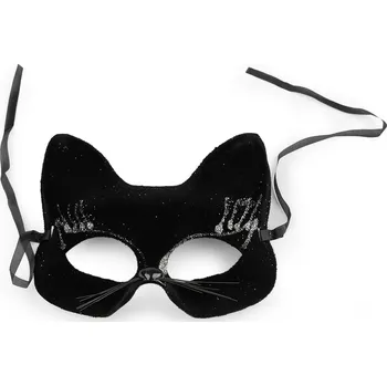 Karnevalová maska - škraboška sametová s glitry kočka