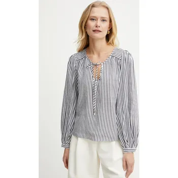 Halenka s lněnou směsí Marella ADDA dámská, tmavomodrá barva, vzorovaná, 2513111044200 59X, vel. 34