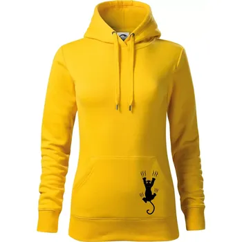 Dámská mikina Kočka visící - Mikina dámská Cape s kapucí - XL ( Žlutá )