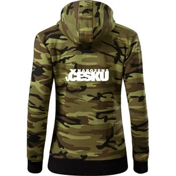 Dámská mikina Nápis - Narozena v Česku - Dámská mikina trendy zipper s kapucí - S ( Zelený maskáč )