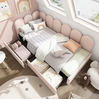 Postel Jednolůžková dřevěná postel Arhatreya 90x200 v odstínech růžové