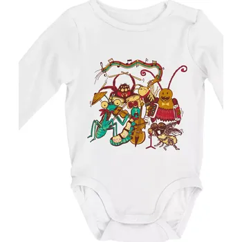 Muzikanti vyhrávají (Pecka Design) - Body kojenecké s dlouhým rukávem - Dlouhý r. do 3 měs ( Bílá )