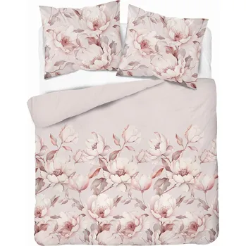 Povlečení Bavlněné Povlečení 220x200 cm Květiny na růžovém pozadí