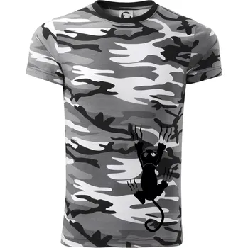 Pánské tričko Kočka visící - Army CAMOUFLAGE - XS ( Šedý maskáč )