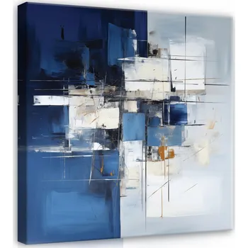 Obraz OBRAZ ABSTRAKCJA NIEBIESKI SZARY ČTVEREC NA PŁÓTNIE NA ZEĎ DO OBÝVÁKU 40x40 cm