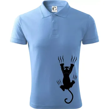 Pánská košile Kočka visící - Polokošile pánská Pique Polo 203 - 3XL ( Pyžamově světlá modrá )