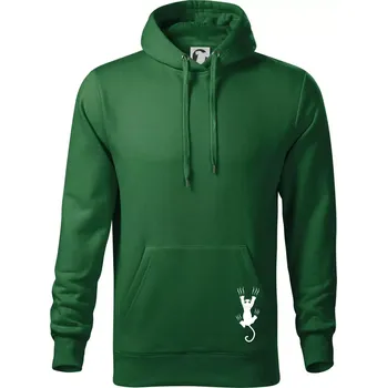 Pánská mikina Kočka visící - Mikina pánská Cape s kapucí - 4XL ( Lahvově zelená )