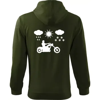 Pánská mikina Motorkář za každého počasí - chopper - Mikina s kapucí na zip trendy zipper - 3XL ( Military )