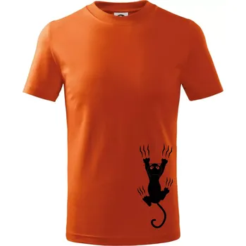 Chlapecké tričko Kočka visící - Tričko dětské bavlněné - 158 cm/12 let ( Oranžová )
