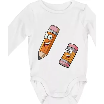 Tužka a guma kreslená - Body kojenecké s dlouhým rukávem - Dlouhý r. do 3 měs ( Bílá )