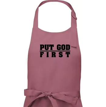 Kuchyňská zástěra Put God first tlustý nápis - Dámská zástěra na vaření - Univerzální velikost ( Starorůžová )